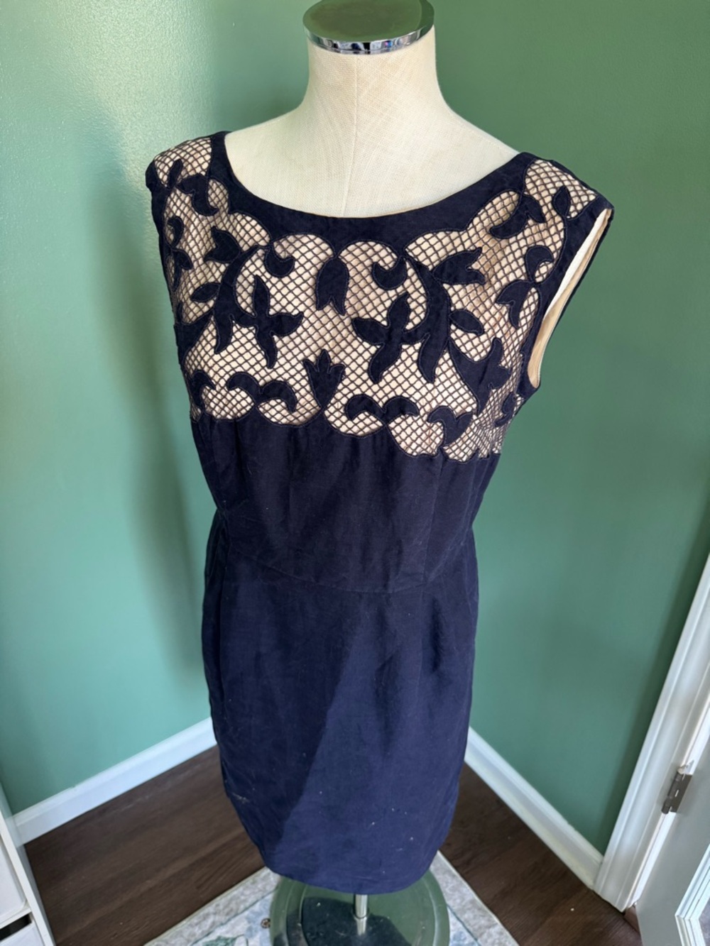 Vintage Navy Dress with Lace Yoke